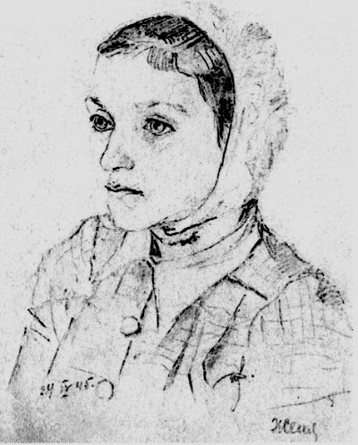 Портрет Жені (Євгенії Юхимюк – "Марти"). Олівець. 1945 р. Із альбому "Графіка в бункерах УПА".